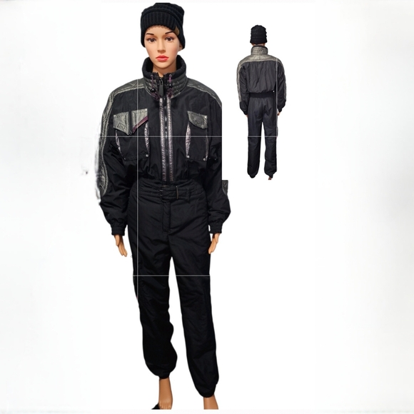 Vintage Kaelin Ski Suit Women'sBlack/Metallic gray/Pink Outwear Sz 8